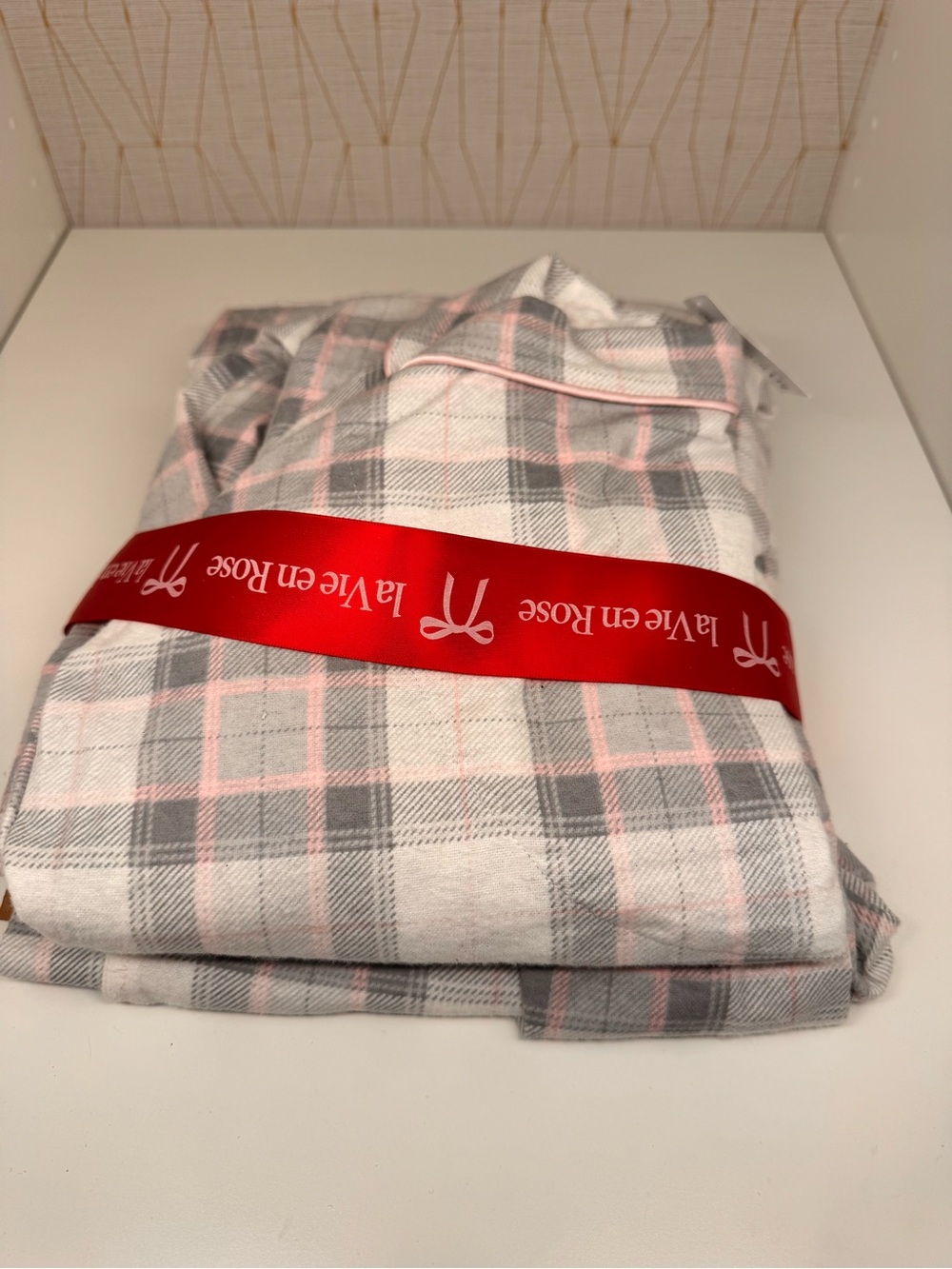 La Vie En Rose Pink and Gray Plaid Flannel Pajama Set